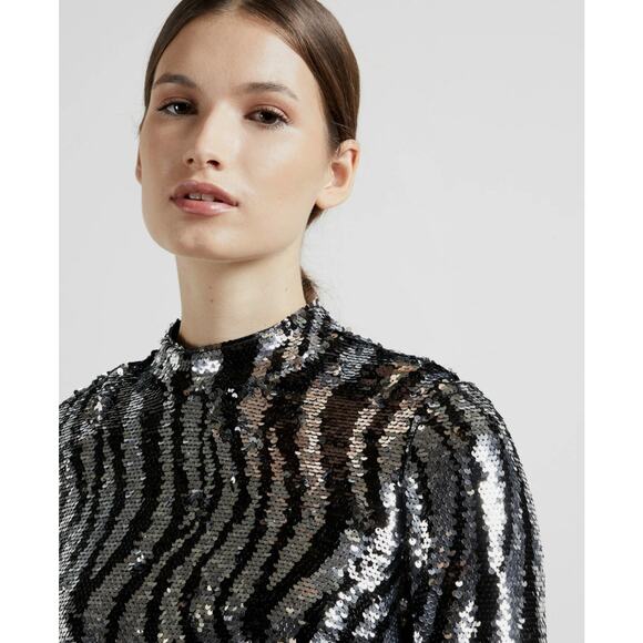 NWT Ted Baker Louu Silver Black Sequin Zebra Mini Dress Cocktail XS - Picture 2 of 16